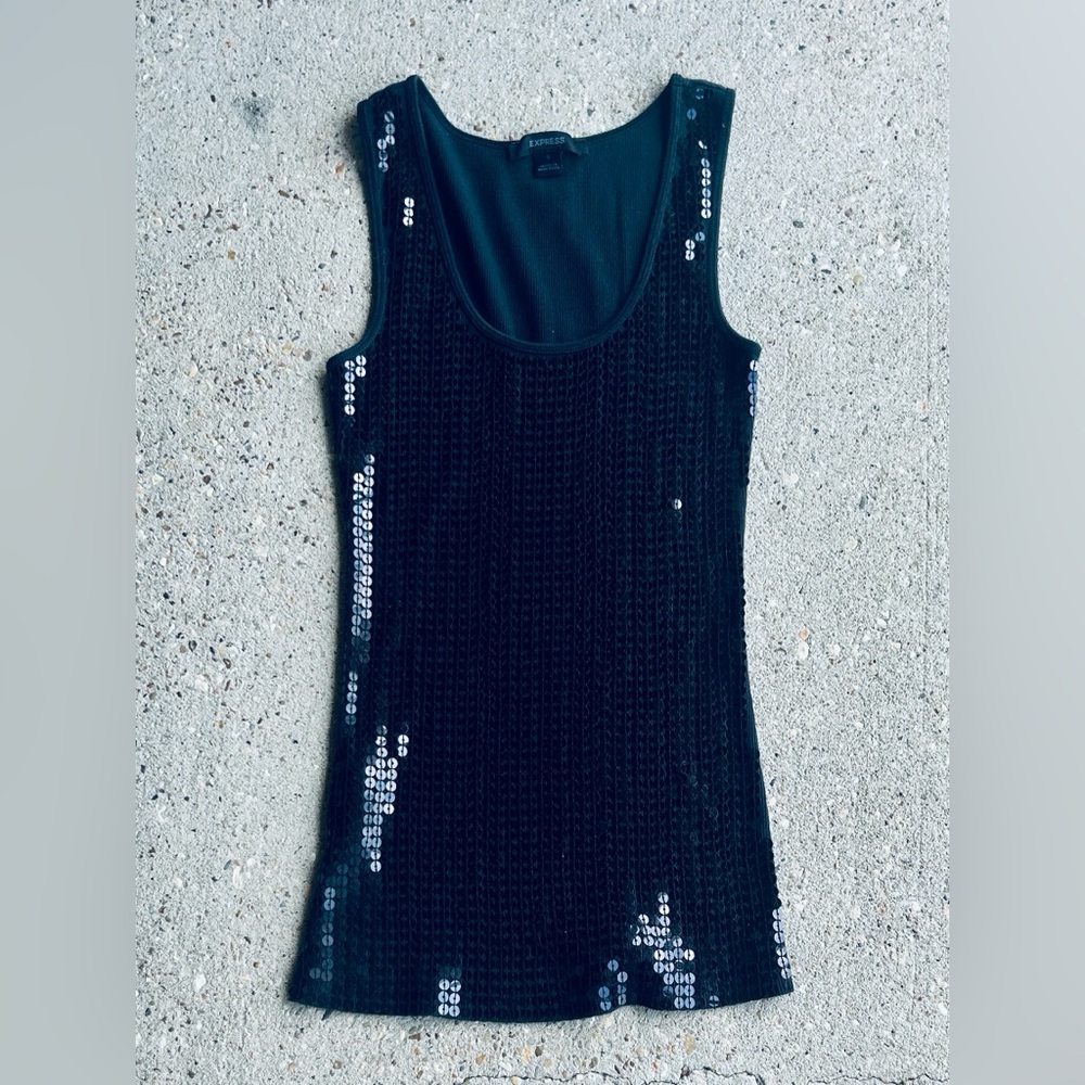 EXPRESS Sequin Sleeveless Tank Top in Black circa 2006